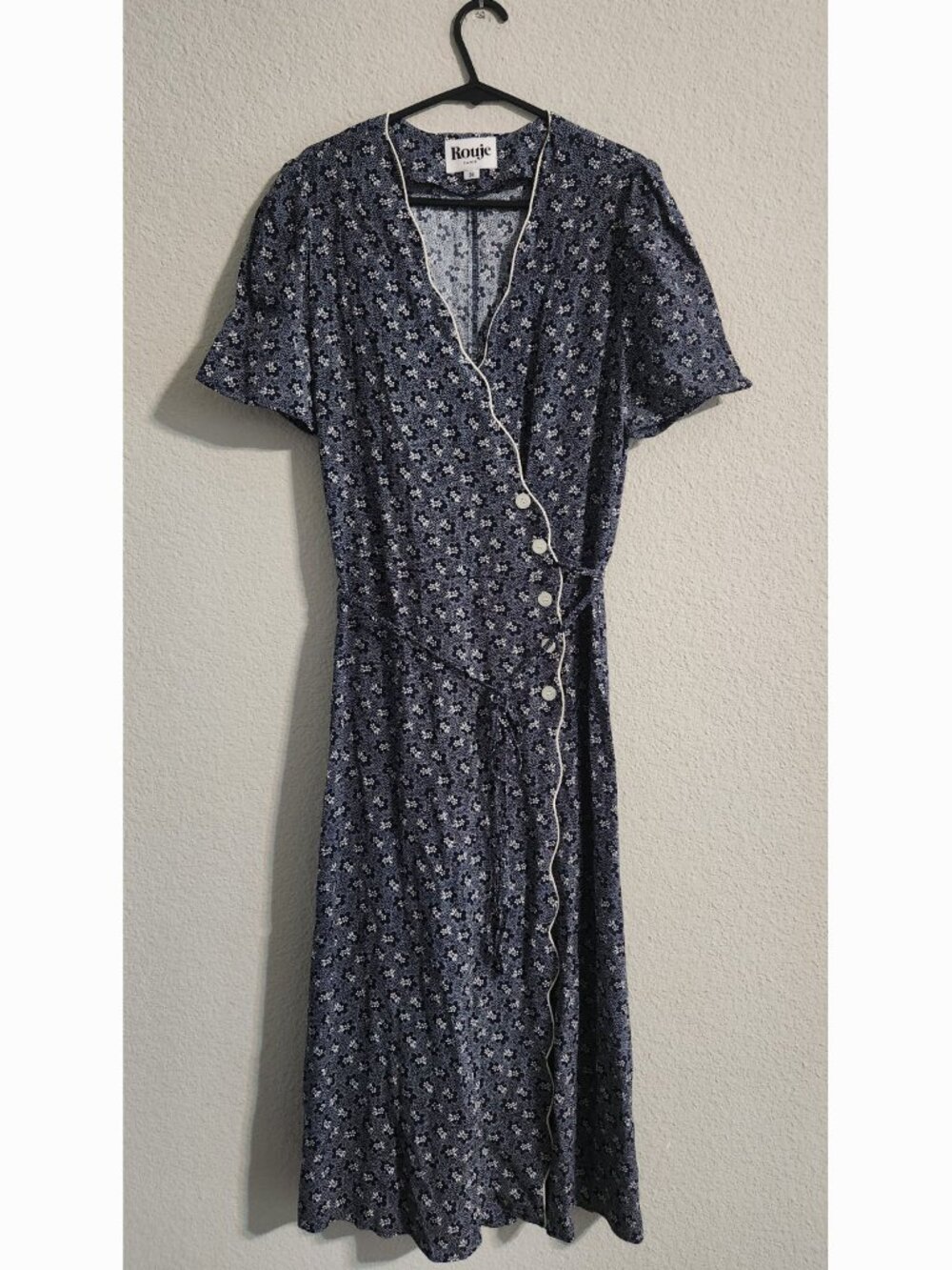 Rouje Paris Gabin Wrap Dress Navy Cream Floral Print Midi size 38 (US size 6)